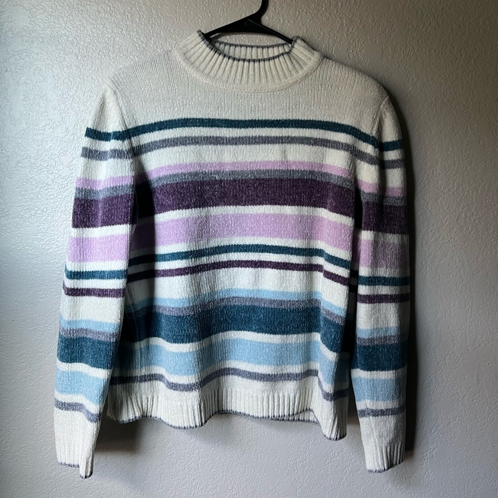 Alfred Dunner Vintage Sweater - Cream, Purple, Blue